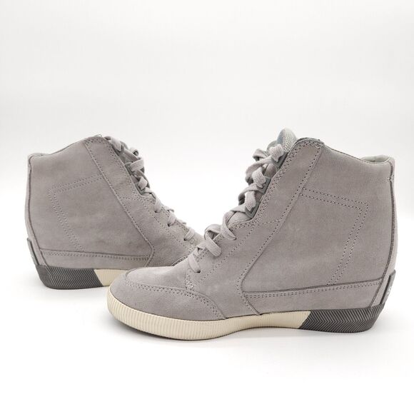 Sorel Out N About (Womens 9.5) Lace Up Hidden Wedge Sneaker Boot Shoe Gray Suede - Picture 7 of 9